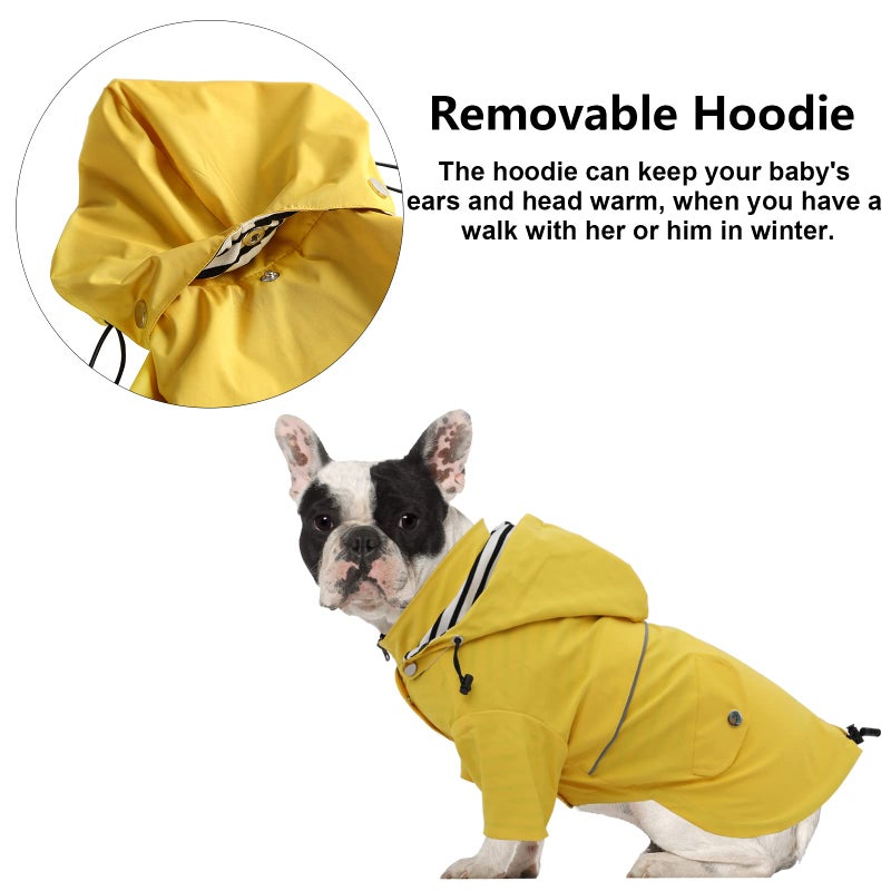 Morezi Dog Zip Up Raincoat with Reflective Buttons, Rain/Water Resistant, Adjustable Drawstring, Removable Hood, Raincoats with Legs 8lbs to 80lbs Available - Yellow - L - Image 5